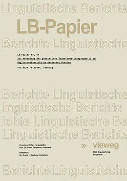 E-Book (pdf) Zur Anwendung der generativen Transformationsgrammatik im Englischunterricht an deutschen Schulen von Hans Petersen