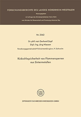 E-Book (pdf) Rückschlagsicherheit von Flammensperren aus Sintermetallen von Gerhard Zapf
