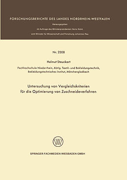 E-Book (pdf) Untersuchung von Vergleichskriterien für die Optimierung von Zuschneideverfahren von Helmut Steuckart
