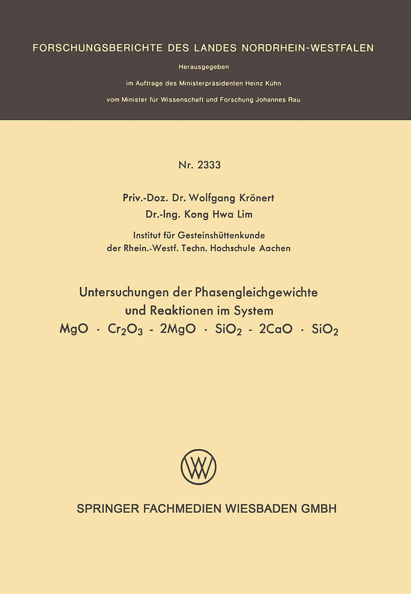 Untersuchung der Phasengleichgewichte und Reaktionen im System MgO · Cr2O3 - 2MgO · SiO2 - 2CaO · SiO2