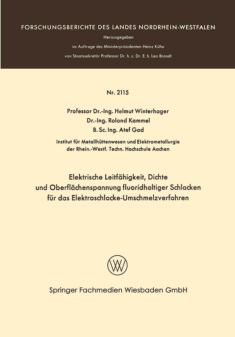 Elektrische Leitfähigkeit, Dichte und Oberflächenspannung fluoridhaltiger Schlakken für das Elektroschlacke-Umschmelzverfahren