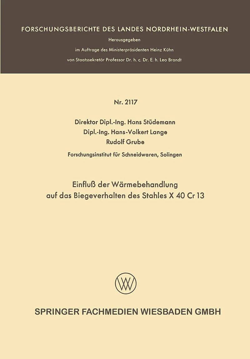 Einfluß der Wärmebehandlung auf das Biegeverhalten des Stahles X 40 Cr 13