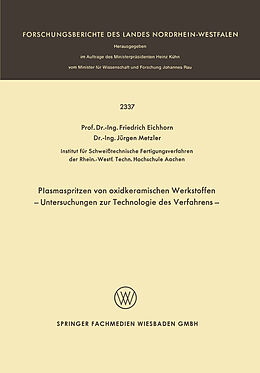 E-Book (pdf) Plasmaspritzen von oxidkeramischen Werkstoffen von F. Eichhorn