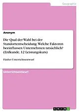Kartonierter Einband (Kt) Die Qual der Wahl bei der Standortentscheidung. Welche Faktoren beeinflussen Unternehmen tatsächlich? (Erdkunde, 12 Leistungskurs) von Anonym