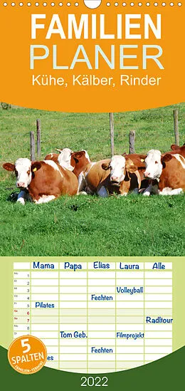 Kalender Kühe, Kälber, Rinder - Familienplaner hoch (Wandkalender 2022 , 21 cm x 45 cm, hoch) von Jean-Louis Glineur
