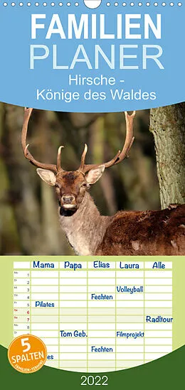 Kalender Familienplaner Hirsche - Könige des Waldes (Wandkalender 2022 , 21 cm x 45 cm, hoch) von Arno Klatt