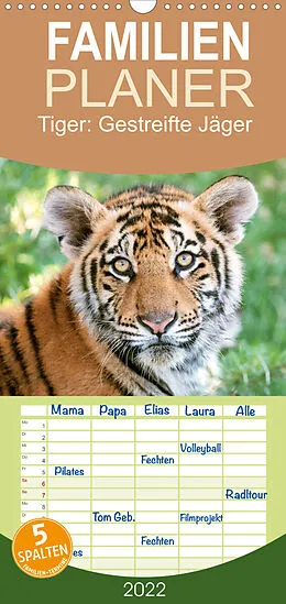 Kalender Familienplaner Tiger: Gestreifte Jäger (Wandkalender 2022 , 21 cm x 45 cm, hoch) von CALVENDO