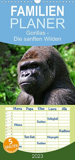 Kalender Familienplaner Gorillas - Die sanften Wilden (Wandkalender 2023 , 21 cm x 45 cm, hoch) von Peter Hebgen