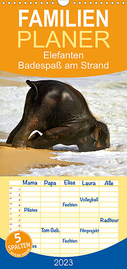 Kalender Familienplaner Elefanten. Badespaß am Strand (Wandkalender 2023 , 21 cm x 45 cm, hoch) von Elisabeth Stanzer