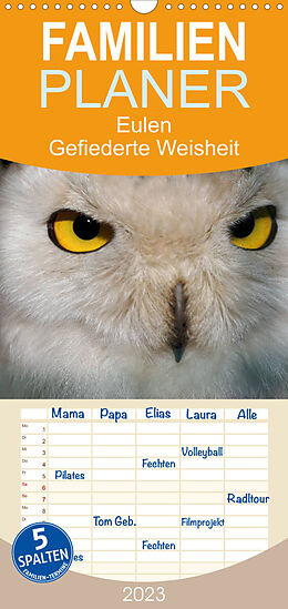 Kalender Familienplaner Eulen. Gefiederte Weisheit (Wandkalender 2023 , 21 cm x 45 cm, hoch) von Elisabeth Stanzer