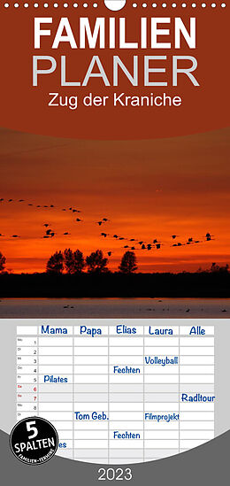 Kalender Familienplaner Zug der Kraniche (Wandkalender 2023 , 21 cm x 45 cm, hoch) von BIA - birdimagency