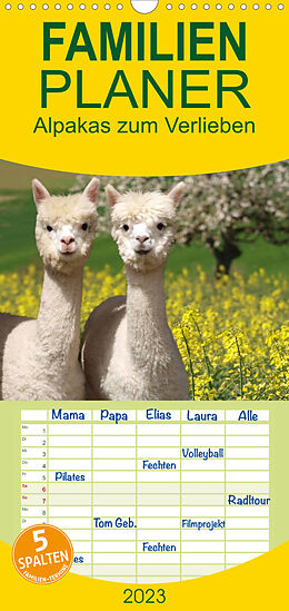 Kalender Familienplaner Alpakas zum Verlieben (Wandkalender 2023 , 21 cm x 45 cm, hoch) von Heidi Rentschler