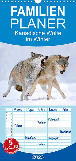 Kalender Familienplaner Kanadische Wölfe im Winter (Wandkalender 2023 , 21 cm x 45 cm, hoch) von Michael Weber