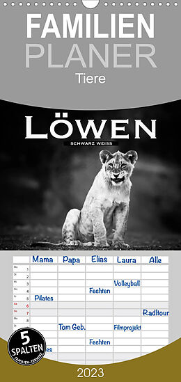 Kalender Familienplaner Löwen schwarz weiß (Wandkalender 2023 , 21 cm x 45 cm, hoch) von Robert Styppa