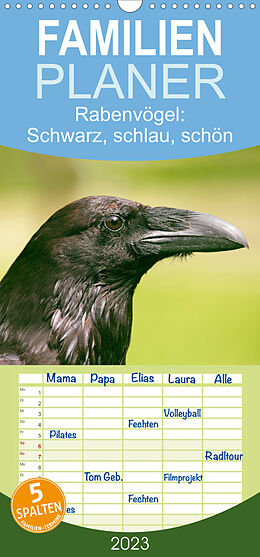 Kalender Familienplaner Rabenvögel: Schwarz, schlau, schön (Wandkalender 2023 , 21 cm x 45 cm, hoch) von CALVENDO