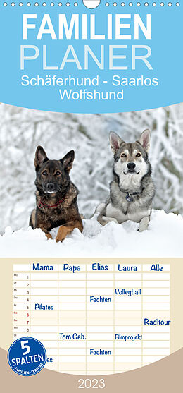 Kalender Familienplaner Schäferhund - Saarlos Wolfshund (Wandkalender 2023 , 21 cm x 45 cm, hoch) von Petra Schiller