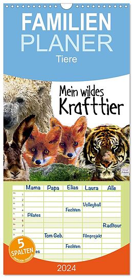 Kalender Familienplaner 2024 - Mein wildes Krafttier voller Achtsamkeit mit 5 Spalten (Wandkalender, 21 x 45 cm) CALVENDO von Astrid Ryzek