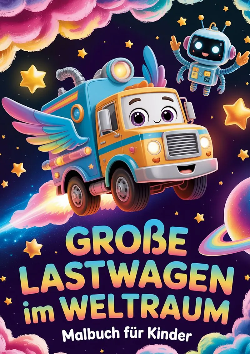 Große Lastwagen im Weltraum Malbuch für Kinder