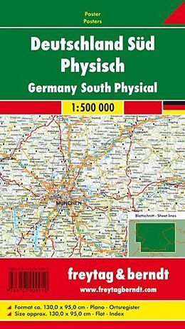(Land)Karte Deutschland Süd physisch, 1:500.000, Poster von 
