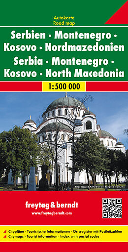 gefaltete (Land)Karte Serbien - Montenegro - Kosovo - Nordmazedonien, Autokarte 1:500.000 von 
