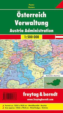gerollte (Land)Karte Österreich Verwaltung, 1:500.000, Poster metallbestäbt von 