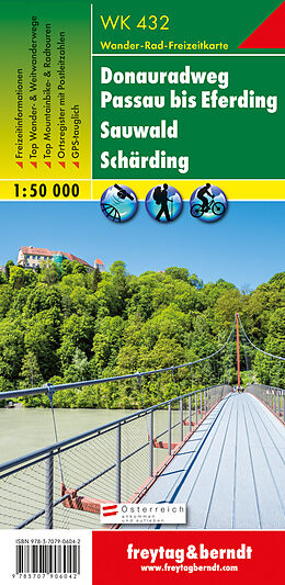 (Land)Karte WK 432 Donauradweg Passau bis Eferding - Sauwald - Schärding, Wanderkarte 1:50.000 von 