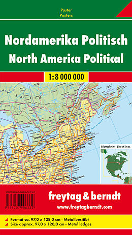 (Land)Karte Nordamerika politisch, 1:8 Mill., Poster, metallbestäbt von 