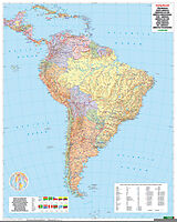 (Land)Karte Südamerika Politisch, 1:8 Mio., Poster, metallbestäbt von 