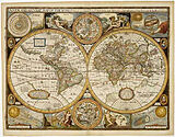 Kartographisches Material Welt antik, Karte von John Speed 1651, Magnetmarkiertafel von 