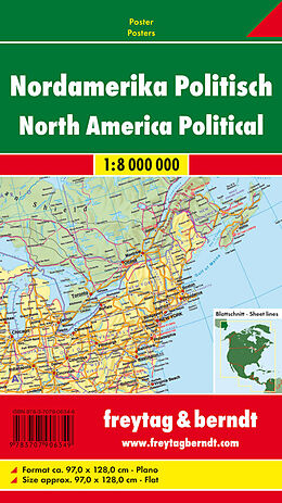 Kartographisches Material Nordamerika physisch-politisch, Markiertafel 1:8 Mill. von 