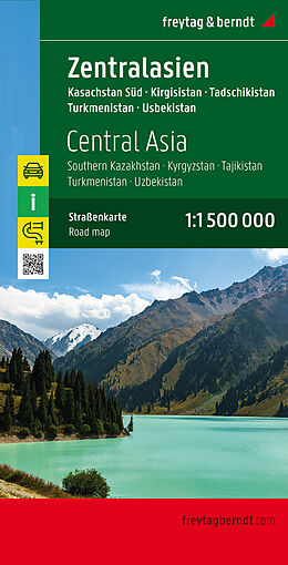 gefaltete (Land)Karte Zentralasien - Kasachstan Süd - Kirgisistan - Tadschikistan -Turkmenistan - Usbekistan, Autokarte 1:1,5 Mio. von 