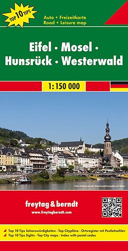 gefaltete (Land)Karte Eifel - Mosel - Hunsrück - Westerwald, Autokarte 1:150.000, Top 10 Tips von 