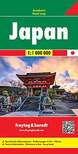 gefaltete (Land)Karte Japan, Autokarte 1:1.000.000, freytag & berndt von 