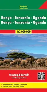 gefaltete (Land)Karte freytag & berndt Straßenkarte Kenya - Tansania - Uganda - Ruanda 1:2 Mio. von 