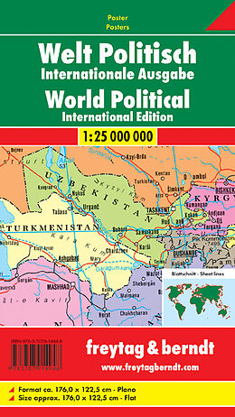 ungefaltete (Land)Karte Welt politisch (International), 1:25. Mill., Großformat, Poster von 