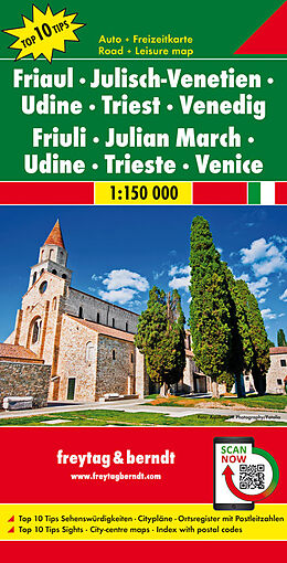 gefaltete (Land)Karte Friaul - Julisch-Venetien - Udine - Triest - Venedig, Autokarte 1:150.000, Top 10 Tips von 