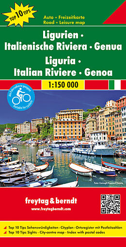gefaltete (Land)Karte Ligurien - Italienische Riviera - Genua, Autokarte 1:150.000, Top 10 Tips von 