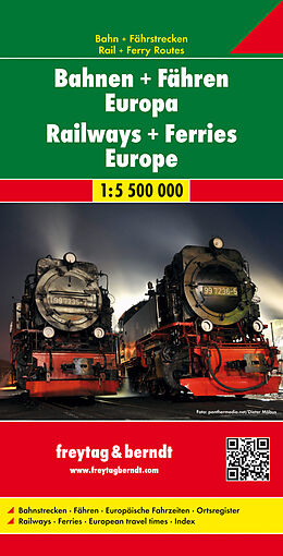 (Land)Karte Bahnen + Fähren Europa, Eisenbahnkarte 1:5,5 Mio. von 