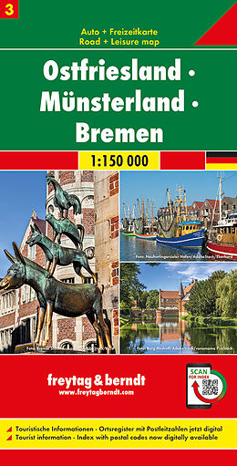 gefaltete (Land)Karte Ostfriesland - Münsterland - Bremen, Autokarte 1:150.000, Blatt 3 von 