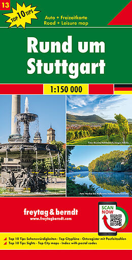 (Land)Karte Rund um Stuttgart, Autokarte 1:150.000, Top 10 Tips, Blatt 13 von 