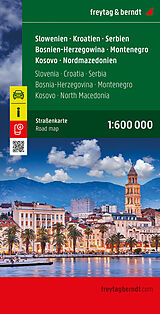 (Land)Karte Slowenien - Kroatien - Serbien - Bosnien-Herzegowina - Montenegro - Kosovo - Nordmazedonien, Straßenkarte 1:600.000, freytag &amp; berndt von 