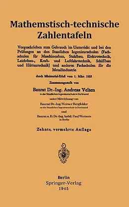 E-Book (pdf) Mathematisch-technische Zahlentafeln von Andreas Velten, Werner Bergfelder, Paul Werners