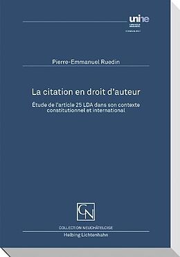 Couverture cartonnée La citation en droit d'auteur de Pierre-Emmanuel Ruedin