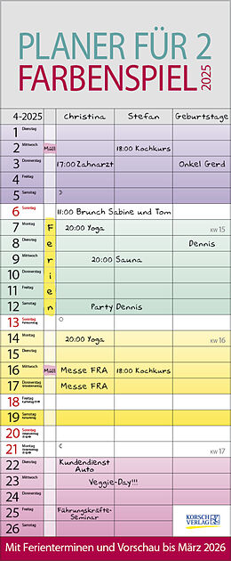 Kalender Farbenspiel - Planer für 2 2025 von 