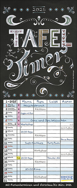 Kalender Tafel Timer 2025 von 