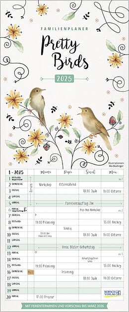 Kalender Familienplaner Pretty Birds 2025 von Mo Büdinger