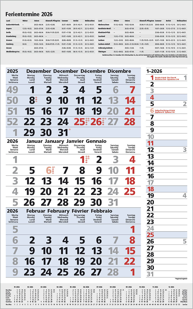3-Monats-Planer Combi Blau 2026