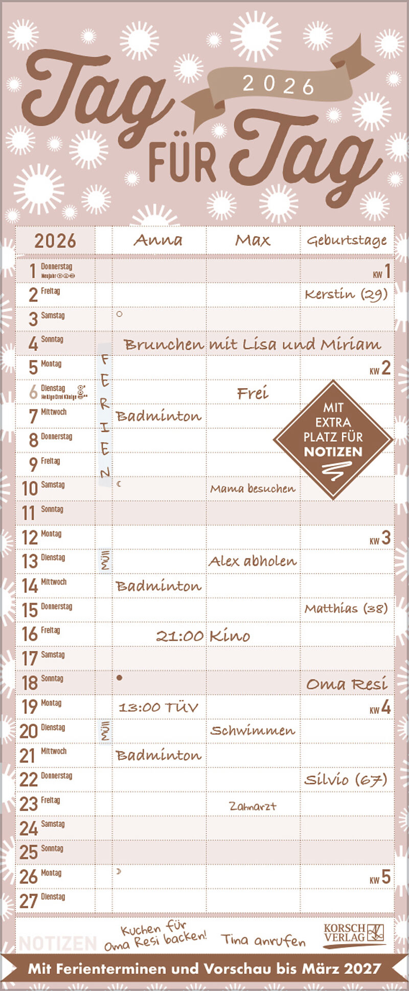 Premium Familientimer Tag für Tag 2026