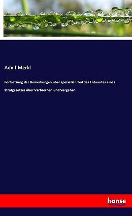 Kartonierter Einband Fortsetzung der Bemerkungen über speziellen Teil des Entwurfes eines Strafgesetzes über Verbrechen und Vergehen von Adolf Merkl