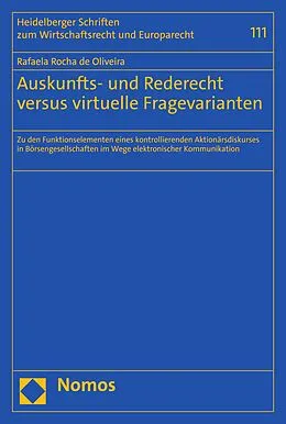 E-Book (pdf) Auskunfts- und Rederecht versus virtuelle Fragevarianten von Rafaela Rocha de Oliveira
